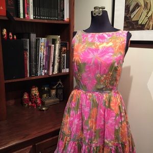 Floral Pink and Green Sleeveless Dress